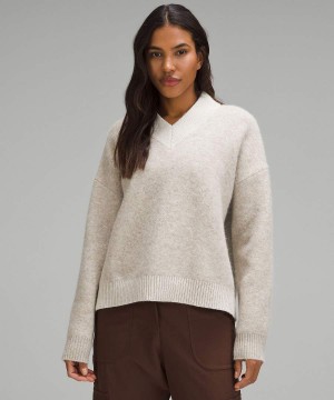 Lululemon Alpaca Ull-Blend V-Neck Tröjor Dam Vita Sverige | YZNBDM156