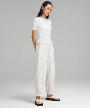 Lululemon Asymmetrical Räfflad Bomull T-shirt Dam Vita Sverige | RYSXNV587