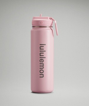 Lululemon Back to Life Sport Bottle 24oz Straw Lid Vattenflaska Dam Rosa Vita Sverige | UDOWBL508