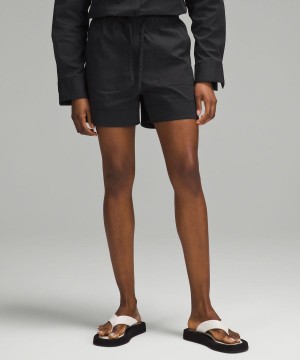 Lululemon Bomull-Blend Poplin 4" High-Rise Shorts Dam Svarta Sverige | AQFIHL081
