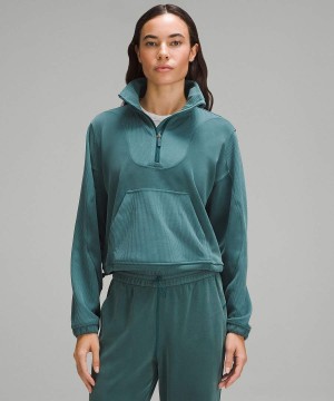 Lululemon Brushed Softstreme Räfflad Half Zip Tröjor Dam Turkos Sverige | CDGKPQ312