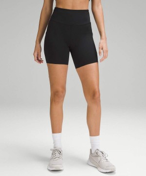 Lululemon Fast and Free High-Rise 6" Pockets Shorts Dam Svarta Sverige | FZCAUB817