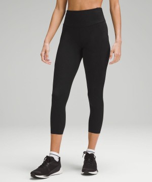 Lululemon Fast and Free High-Rise Crop 23" Pockets Updated Tights Dam Svarta Sverige | ZOEANC201