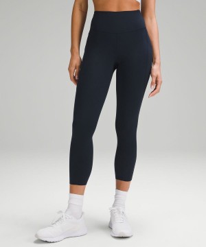 Lululemon Fast and Free High-Rise Crop 23" Pockets Updated Tights Dam Marinblå Sverige | QMJYCG953
