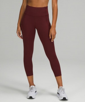 Lululemon Fast and Free High-Rise Crop 23" Tights Dam Röda Vinröda Sverige | RNBASF591