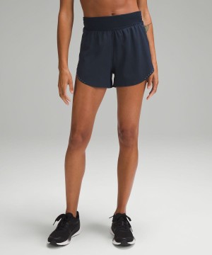 Lululemon Fast and Free Reflective High-Rise Klassiska-Fit 3" Shorts Dam Marinblå Sverige | KTXRBC704