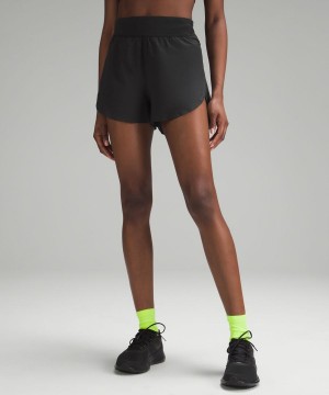 Lululemon Fast and Free Reflective High-Rise Klassiska-Fit 3" Shorts Dam Svarta Sverige | KFNBEM239