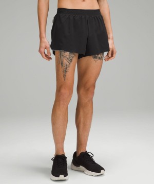Lululemon Fast and Free Split 3" Shorts Herr Svarta Sverige | KDQXVO620