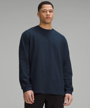 Lululemon Heavyweight Bomull Jersey Långärmad Tröja Herr Marinblå Sverige | OJBFQK823