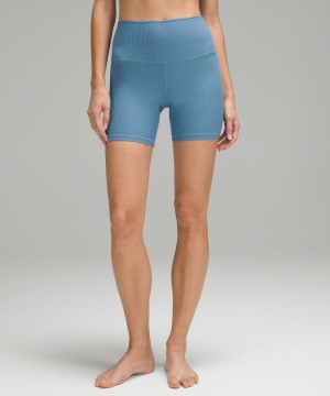 Lululemon High-Rise 6" Grid Texture Yoga Shorts Dam Blå Sverige | WGHPXO201