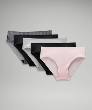 Lululemon InvisiWear Mid-Rise Bikini 5 Pack Underkläder Dam Ljusröda Silver Grå Svarta Svarta Svarta Sverige | WVHXLY786