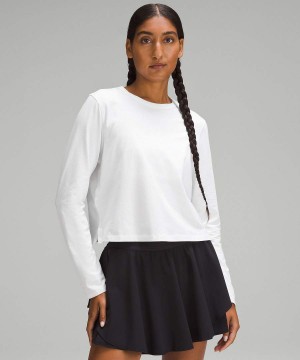 Lululemon Klassiska-Fit Bomull-Blend Långärmad Tröja Dam Vita Sverige | AXTBJS269