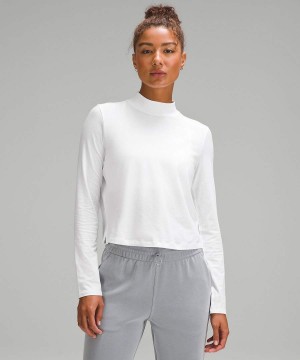 Lululemon Klassiska-Fit Bomull-Blend Mockneck Långärmad Tröja Dam Vita Sverige | XPKAHC309