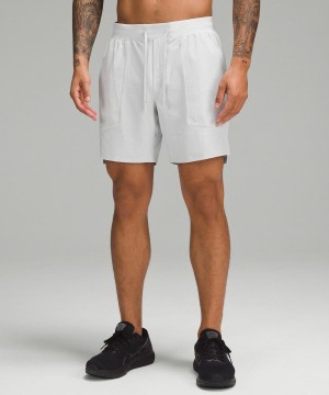 Lululemon License to Train Linerless 7" Tryck Shorts Herr Vita Sverige | JXKDNZ196