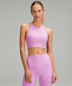 Lululemon Like a Cloud High-Neck Longline Räfflad Bra Light Support, B/C Cup Sport BH Dam Lila Sverige | JFOVXS903