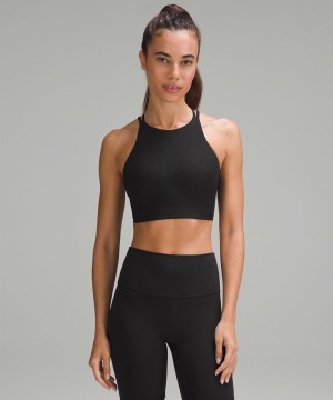Lululemon Like a Cloud High-Neck Longline Räfflad Bra Light Support, B/C Cup Sport BH Dam Svarta Sverige | JCAEFX709