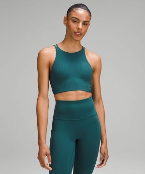 Lululemon Like a Cloud High-Neck Longline Räfflad Bra Light Support, B/C Cup Sport BH Dam Turkos Sverige | IWTHUF972