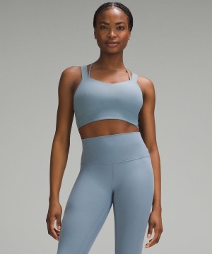 Lululemon Like a Cloud Longline Räfflad Bra Light Support, D/DD Cups Sport BH Dam Blå Sverige | XNJYIA751