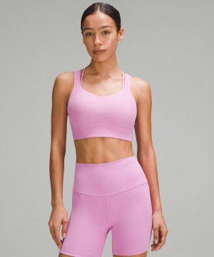 Lululemon Like a Cloud Longline Räfflad Bra Light Support, D/DD Cups Sport BH Dam Lila Sverige | EHVYSJ293