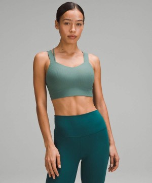 Lululemon Like a Cloud Longline Räfflad Bra Light Support, D/DD Cups Sport BH Dam Mörkgröna Sverige | NGKSFY089