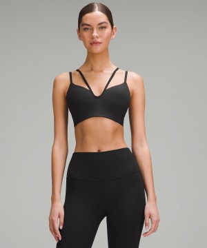 Lululemon Like a Cloud Snörade Longline Räfflad Bra Light Support, B/C Cup Sport BH Dam Svarta Sverige | ROSAKJ126