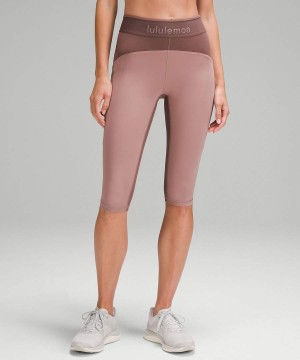 Lululemon Logo Waistband Everlux Tränings Crop 15" Tights Dam Rosa Sverige | MBLFEV285