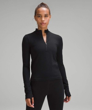 Lululemon Merino Ull-Blend Base Layer Half Zip Långärmad Tröja Dam Svarta Sverige | TGNMBH798