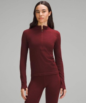 Lululemon Merino Ull-Blend Base Layer Half Zip Långärmad Tröja Dam Röda Vinröda Sverige | DSMLTU284