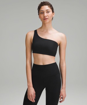 Lululemon Räfflad Nulu Asymmetrical Yoga Bra Light Support, A/B Cup Sport BH Dam Svarta Sverige | SPDGKN098