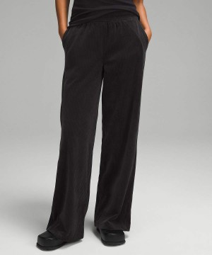 Lululemon Scuba Mid-Rise Breda-Leg Velvet Cord Byxor Dam Svarta Sverige | SNKPFT921