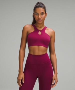 Lululemon SmoothCover Front Cut-Out Yoga Bra Light Support, A/B Cup Sport BH Dam Vinröda Sverige | WCXIAD618