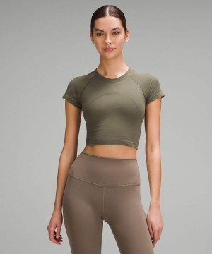 Lululemon Swiftly Tech Cropped 2.0 Korta-Sleeve T-shirt Dam Mörkgröna Sverige | PRXZJE905