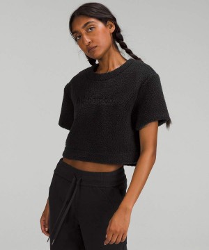 Lululemon Textured Fleece Embroidered Logo T-shirt Dam Svarta Sverige | LYBWQO639