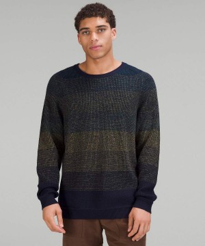 Lululemon Textured Knit Crewneck Tröjor Herr Marinblå Bruna Gröna Sverige | FKXPCL349