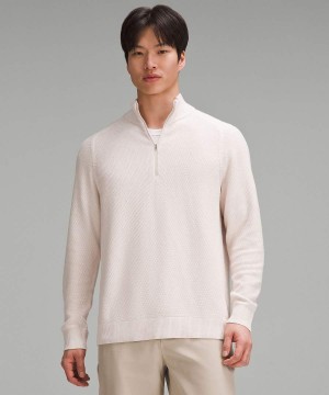 Lululemon Textured Knit Half-Zip Tröjor Herr Beige Vita Sverige | ISOXLP835