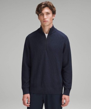 Lululemon Textured Knit Half-Zip Tröjor Herr Marinblå Sverige | JNWGRE204
