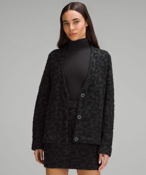 Lululemon Ull-Blend Jacquard Cardigan Tröjor Dam Leopard Mörkgrå Svarta Sverige | ZRHCAQ147