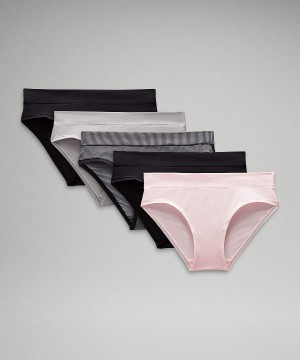 Lululemon UnderEase Mid-Rise Bikini 5 Pack Underkläder Dam Ljusröda Silver Grå Svarta Svarta Svarta Sverige | SUITHR450