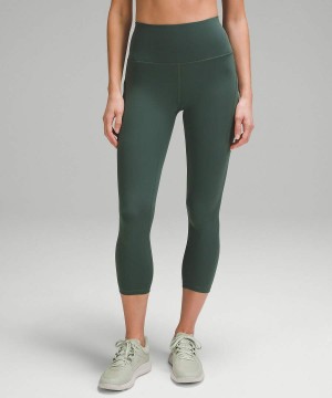 Lululemon Wunder Train High-Rise Crop with Pockets 23" Tights Dam Mörkgröna Sverige | LTSVQU236