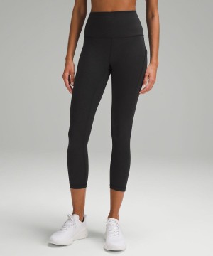 Lululemon Wunder Train High-Rise Crop with Pockets 23" Tights Dam Svarta Sverige | CKIENA754