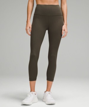 Lululemon Wunder Train High-Rise Räfflad Crop 23" Tights Dam Mörkolivgröna Sverige | QBJDTN306