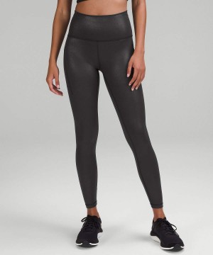 Lululemon Wunder Train High-Rise with Pockets 25" Foil Tights Dam Svarta Sverige | PVNFYK679