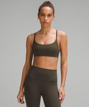 Lululemon Wunder Train Snörade Racer Bra Räfflad Light Support, A/B Cup Sport BH Dam Mörkolivgröna Sverige | YXFZMQ438