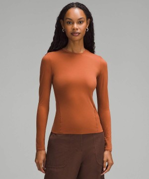 Lululemon Wundermost Ultra-Soft Nulu Crewneck Långärmad Tröja Dam Bruna Sverige | MYKNFH716