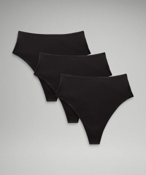 Lululemon Wundermost Ultra-Soft Nulu High-Midja String 3 Pack Underkläder Dam Svarta Sverige | KGCQUZ138