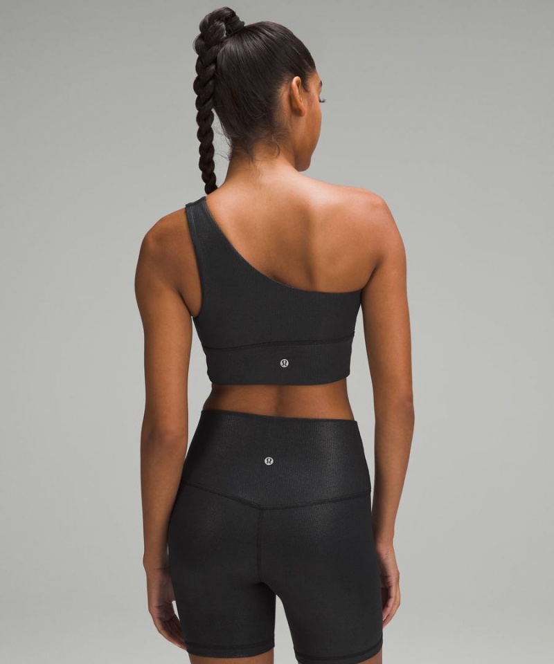 Lululemon Align™ Asymmetrical Räfflad Bra Light Support A/B Cup Shine Sport BH Dam Svarta Sverige | QKOFUS916