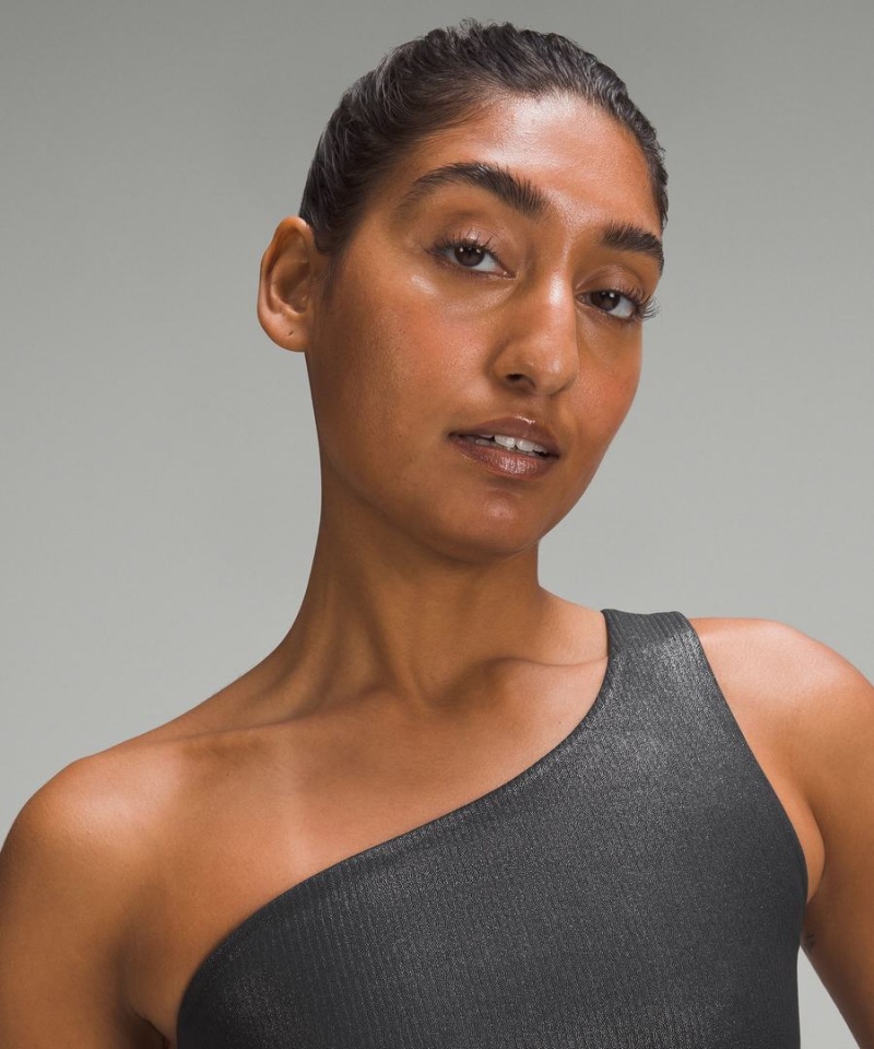 Lululemon Align™ Asymmetrical Räfflad Bra Light Support A/B Cup Shine Sport BH Dam Svarta Sverige | QKOFUS916