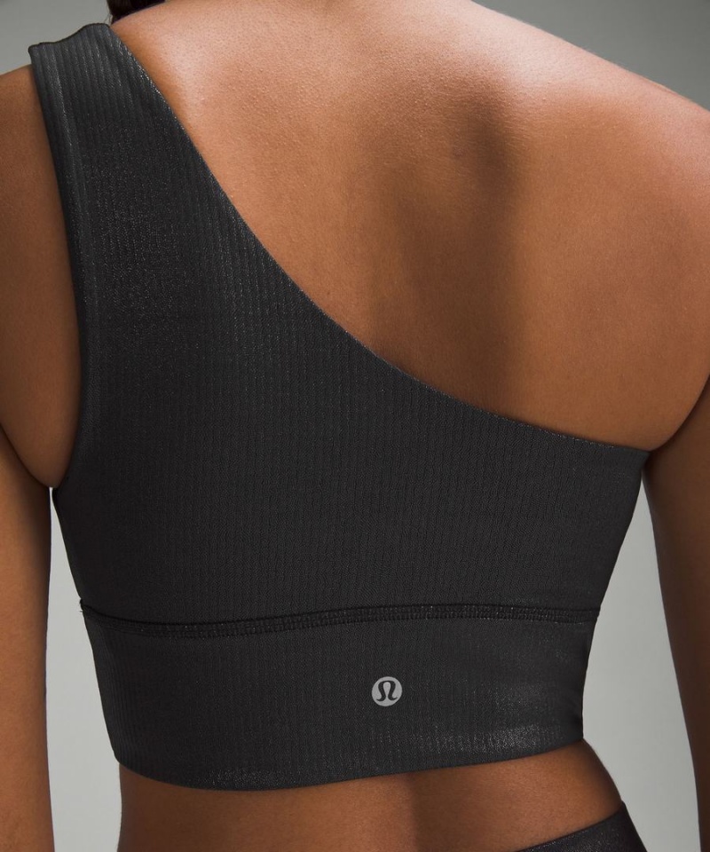 Lululemon Align™ Asymmetrical Räfflad Bra Light Support A/B Cup Shine Sport BH Dam Svarta Sverige | QKOFUS916