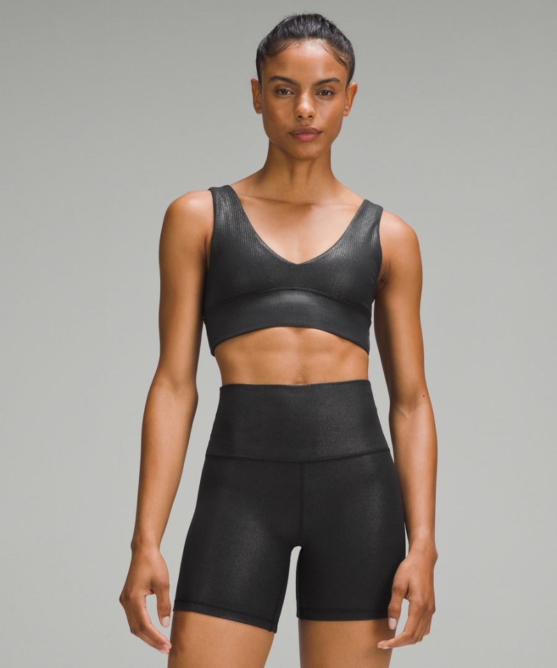 Lululemon Align™ Räfflad V-Neck Bra Light Support, A/B Cup Shine Sport BH Dam Svarta Sverige | YIFLTS870
