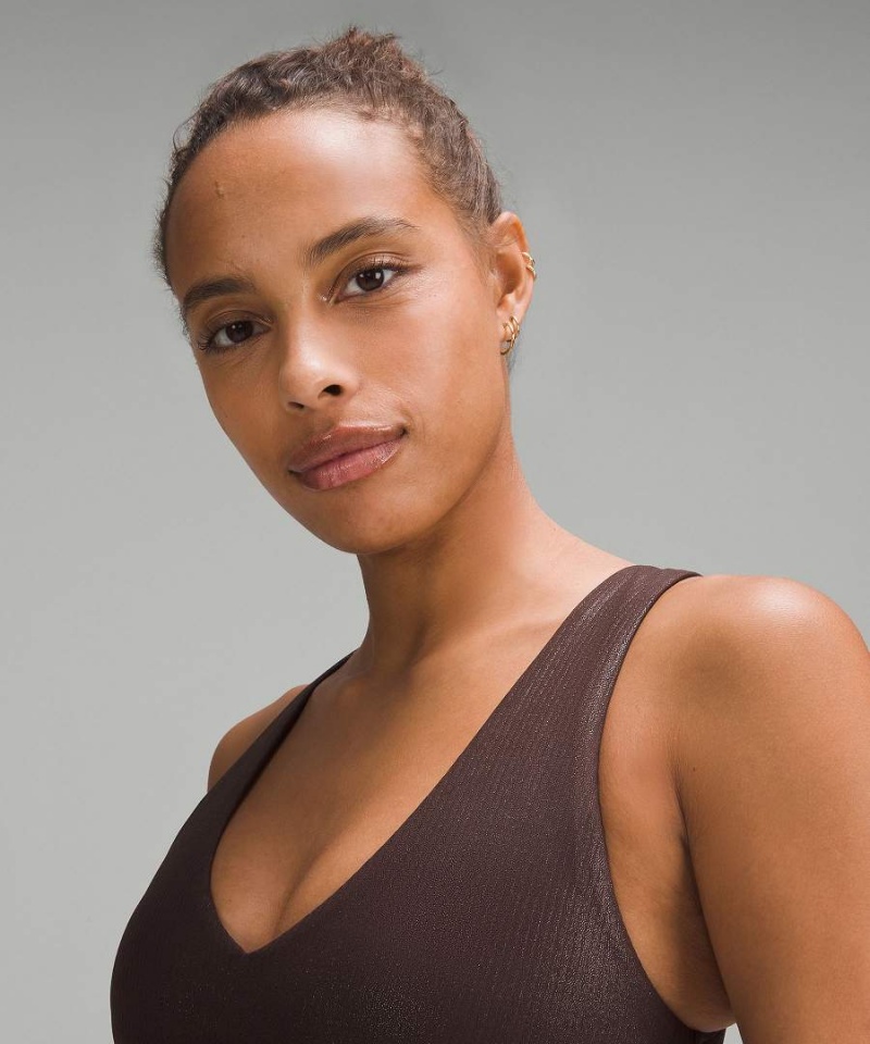 Lululemon Align™ Räfflad V-Neck Bra Light Support, A/B Cup Shine Sport BH Dam Choklad Sverige | CTQXJN918